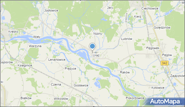 mapa Uraz, Uraz gmina Oborniki Śląskie na mapie Targeo